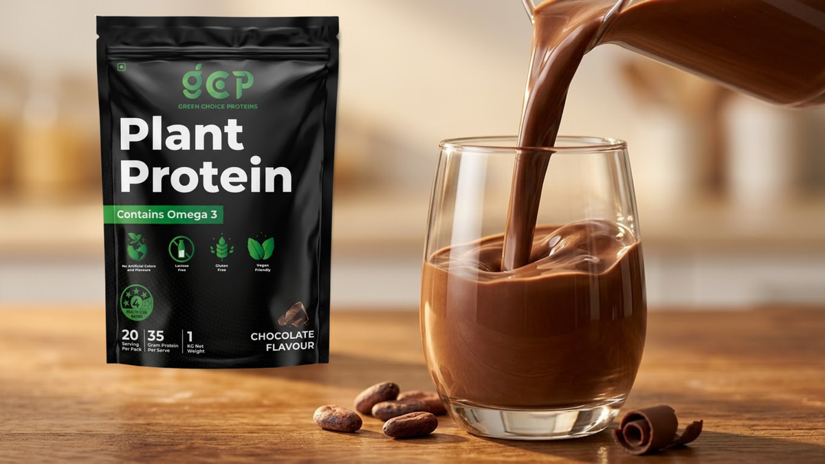 Smooth chocolate protein shake being poured, showing silky texture