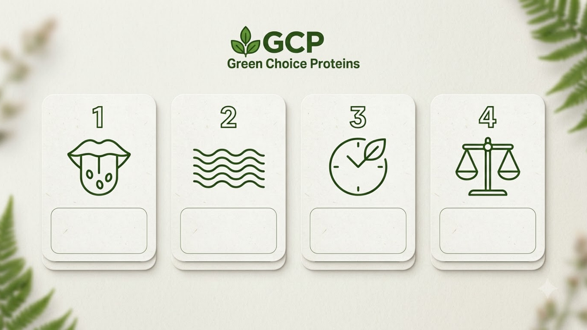 Four-criteria methodology graphic showing taste, texture, aftertaste and sweetness balance icons