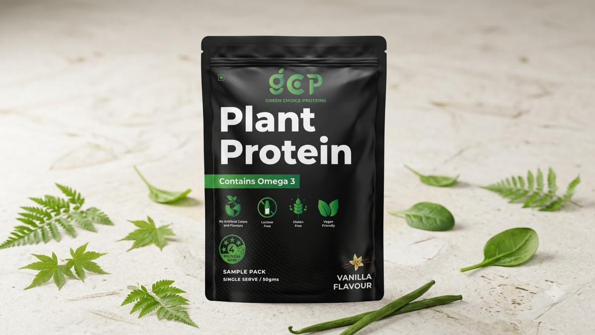 GC Proteins pouch showing all four front badges including vegan friendly and gluten free 