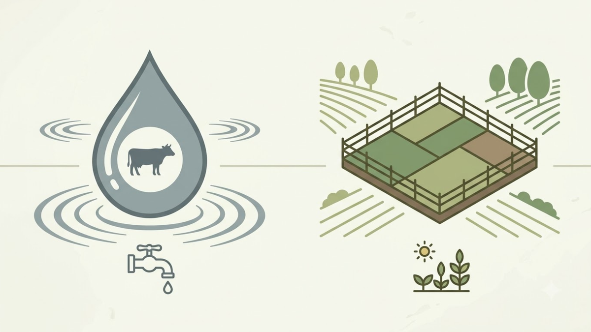 ater and land use icons representing dairy farming's environmental footprint