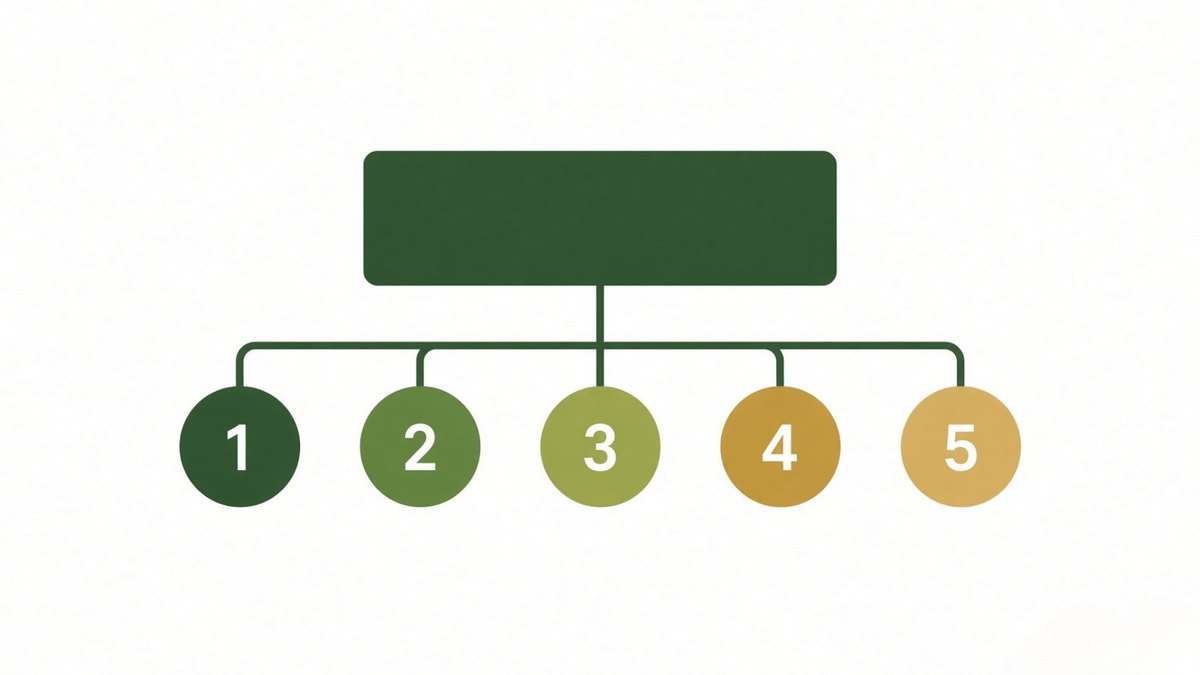 Decision-flow graphic showing five questions branching from a single starting point