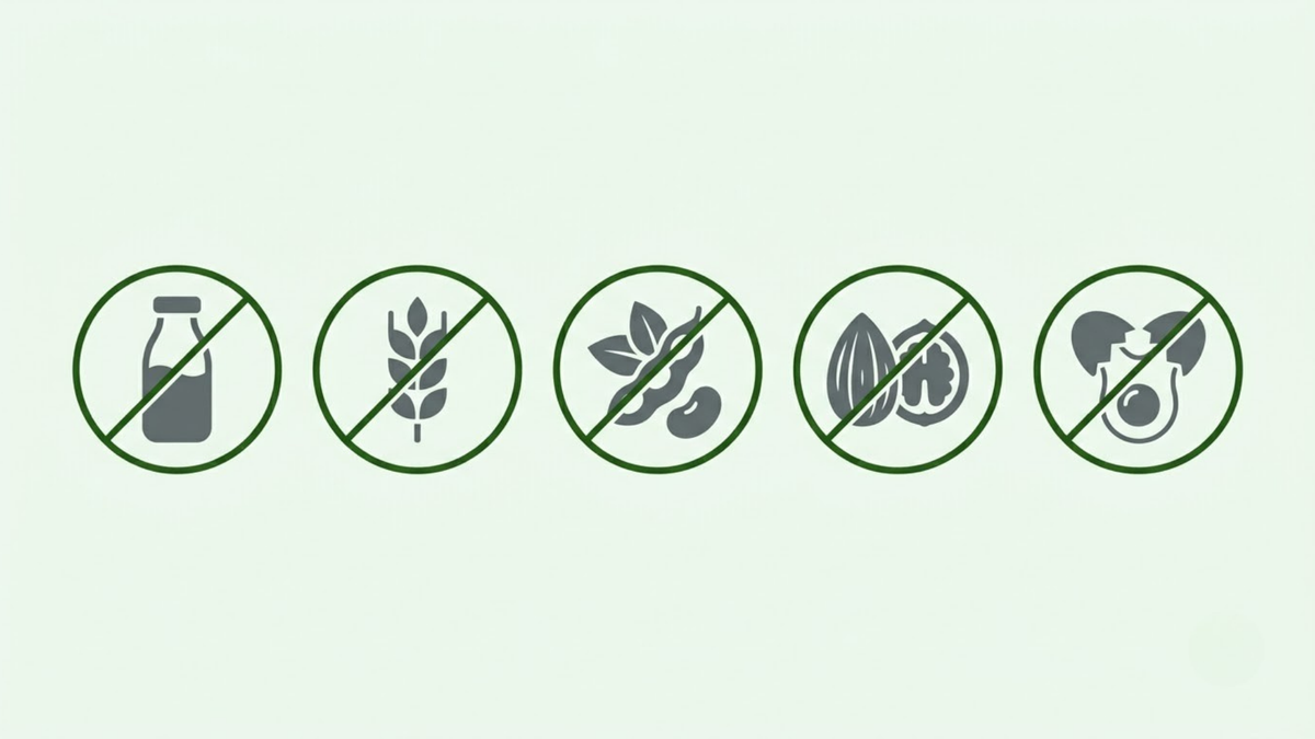 Row of crossed-out allergen icons representing what faba bean protein is free from