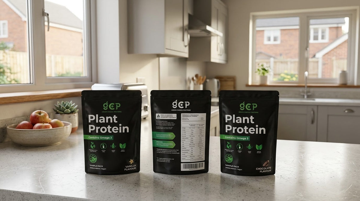 GC Proteins Sample Pack on the counter in a modern suburban kitchen