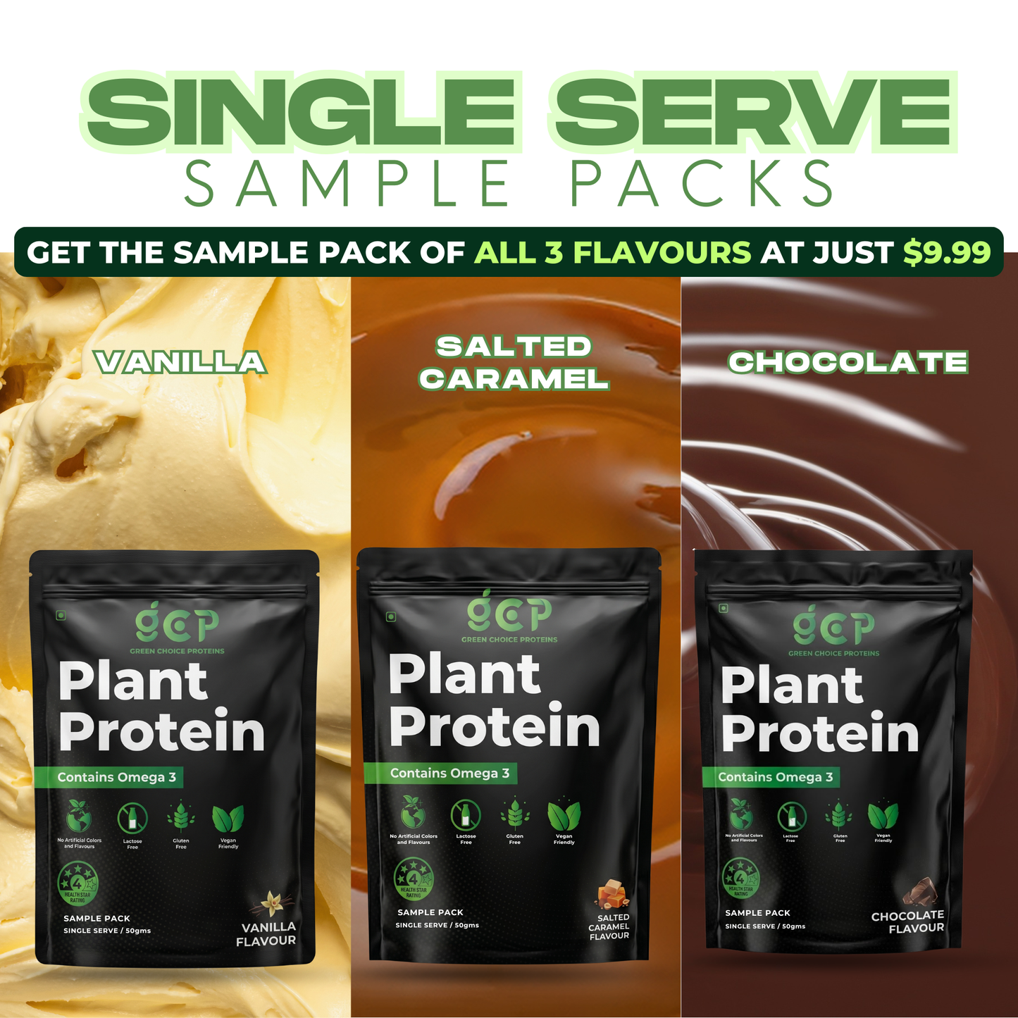 Plant-Based Protein Powder - Sample Pack of 3 Flavours